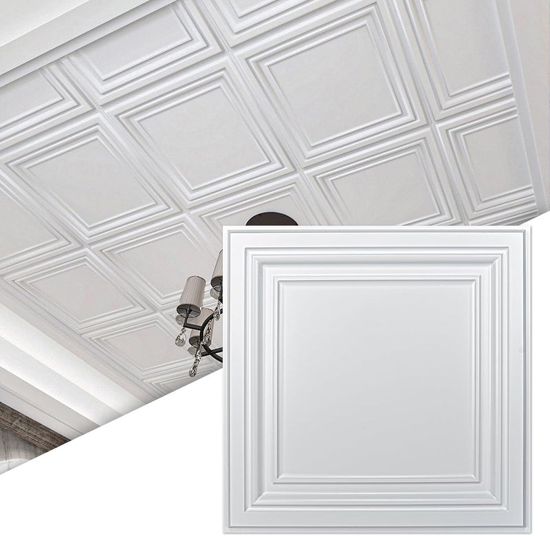 Art3d 12-Pack PVC Drop Ceiling Tiles (48 Sq.Ft), 24"x24" Decorative Panels for Home and Office, 2ft x 2ft, Bright White Finish - Image 1